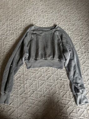 Cropped Long-Sleeve Sweatshirt - Gray